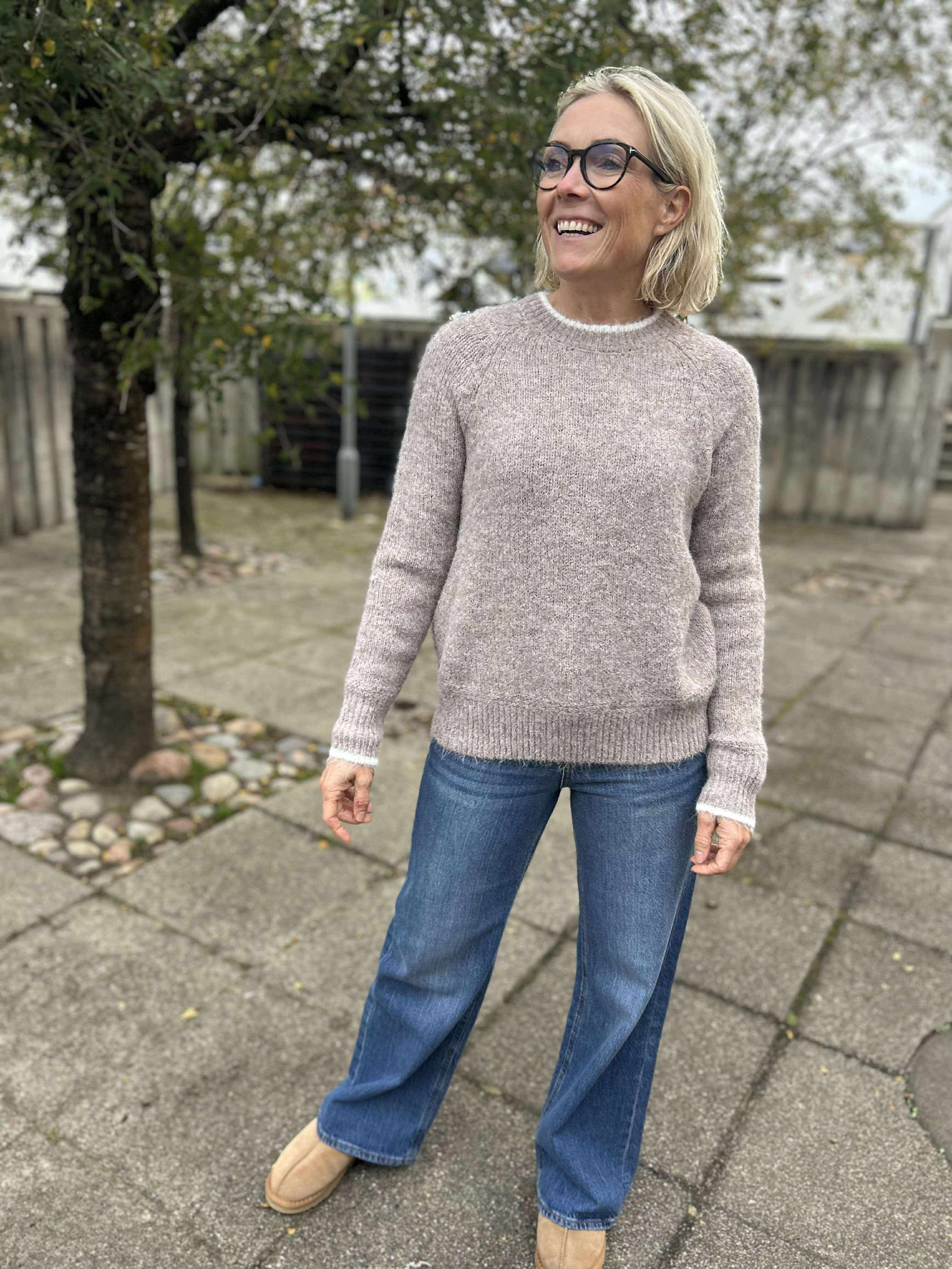 PCIVY Pullover - greige / Hvid kant
